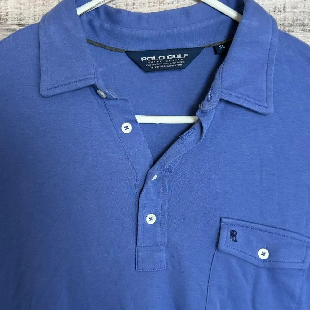 Polo Golf Ralph Lauren Polo Shirt Mens XL Blue Long Sleeve Pocket Casual Preppy